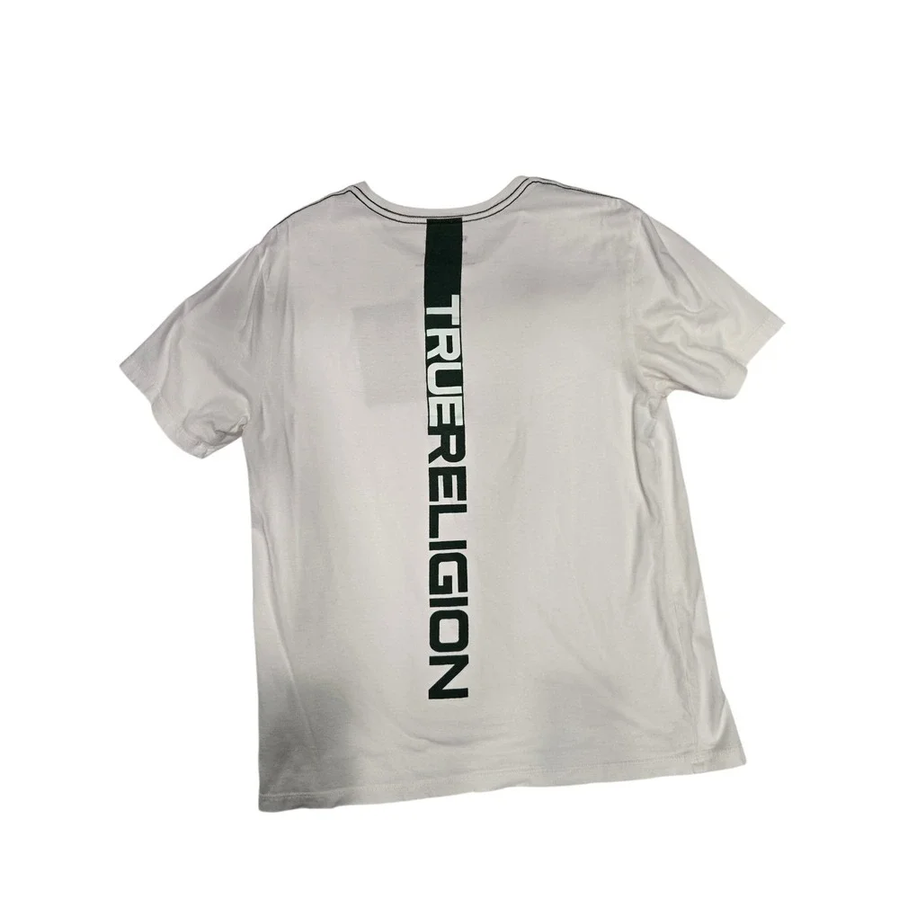 True Religion Men's White Graphic T-Shirt Vertical Logo Back Size Large‎